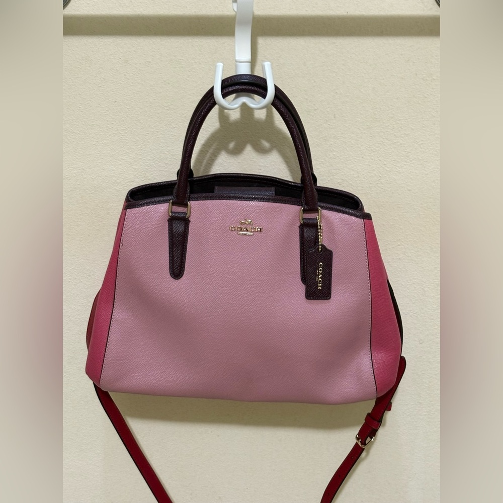 Coach Small Margot Carryall -Geometric Color block Crossgrain Leather Bag